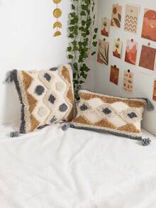 1件/2件套三角形菱形图案抱枕套，摩洛哥簇绒刺绣带流苏装饰，波西米亚风格，适用于客厅、卧室、沙发、长椅、家居装饰、汽车腰垫，30*50厘米，45*45厘米，季节性使用（不含枕芯） - 彩色 - 查看 3