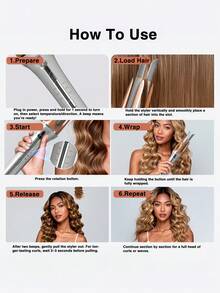 1pc Automatic Curling Iron, One-Key Rotating Curler, Anti-Scald Design, Quick Styling, Convenient For Travel - EU C Type Plug(220-240V) - View 3