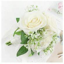 Artificial Roses Babys Breath Flowers Bouquet Bridal Bridesmaid Faux Rose Bouquet, Silk Gypsophila Fake Flowers Wedding DIY Home Table Vase Decoration Faux - Multicolor - View 4