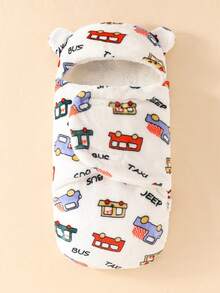 1件装新生儿兔耳双层襁褓毯，四季通用