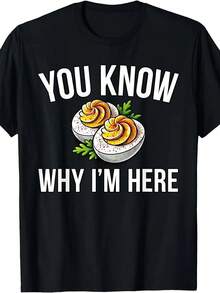 Camiseta de hombre de talla grande, hecha de algodón puro, camiseta de Acción de Gracias, "El Huevo". ¿Sabes por qué estoy aquí? - Negro - Ver 1