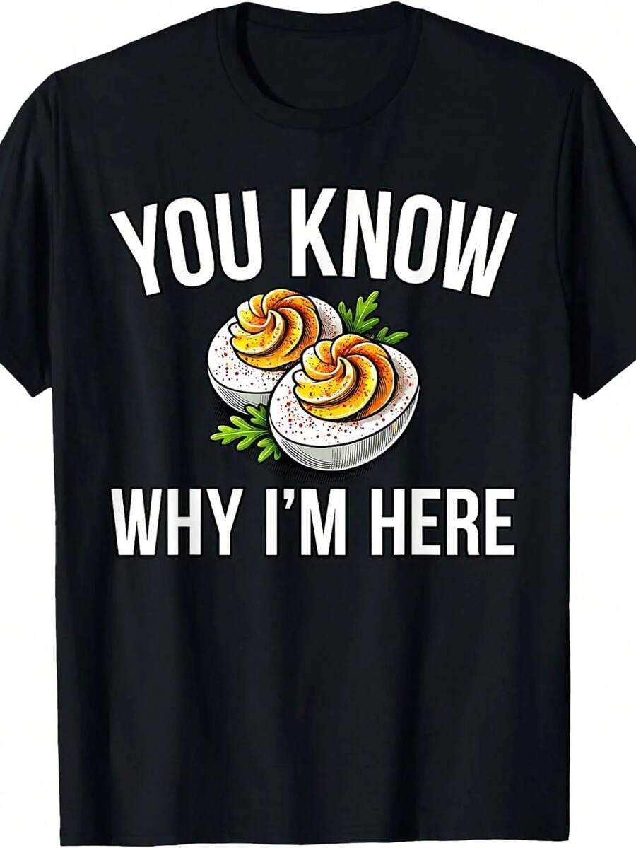 Camiseta de hombre de talla grande, hecha de algodón puro, camiseta de Acción de Gracias, "El Huevo". ¿Sabes por qué estoy aquí? - Negro - Ver 1
