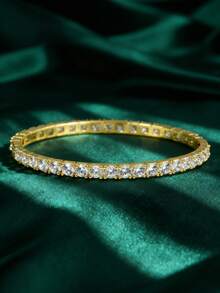 1pc 18K Gold Plated Bracelet, Suitable For Red Carpet Galas, Anniversary Parties, Dazzling And Luxurious; Can Be Given As A Valentine's Day Gift To Your Partner, Stunning And Exquisite, Matching The Passionate Atmosphere Of Western Romantic Holidays - Gold - View 5