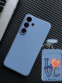 1pc Simple Solid Gray TPU 2-In-1 Card Holder Phone Case With Heart Shape Element, Anti-Drop, Anti-Slip, Full Coverage Phone Case Compatible With IPhone/Galaxy/Redmi/OPPO/ 17 Pro Max/ 16 Pro Max/ 15 Pro Max/Galaxy A07 - Multicolor - View 1
