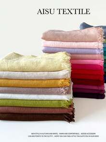 1 Peça - Lenço de Linho, Design Simples de Cor Sólida, Xale Leve Protetor Solar, Sensação Elegante Através da Fronteira Lenço Feminino, Lenço de Chiffon, Lenço Longo, Primavera/Verão para Vestido - Multicolorido - Visão 7