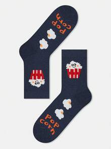 1/4 Pair Unisex Cartoon Illustration Cookies, Popcorn, Fried Egg Pattern Personalized Artistic Design Combed Sports Mid-Calf Socks, Suitable For Travel, Home, Office, Holiday Gifts - Multicolor - View 20