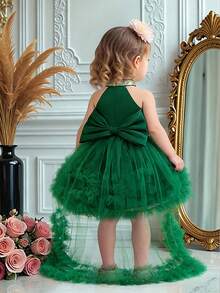1 chiếc đầm lưới đính sequin hở lưng, có nơ trang trí, dễ thương cho bé gái, thích hợp dự tiệc sinh nhật lần thứ nhất, làm phù dâu, dự đám cưới, không kèm băng đô. - Màu xanh lá cây đậm - Xem 6
