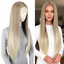 ZigZag Hair 13x4 Inch Ombre Synthetic Lace Front Wig, Pre-Plucked Natural Hairline, Glueless Heat Resistant Fiber Hair, Unisex - Multicolor - View 2