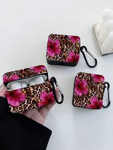 猎豹纹、豹纹时尚性感豹纹芙蓉花苹果蓝牙耳机保护套，哑光黑方形加厚设计，配有1个黑色登山扣，适合通勤、购物、校园等各种场合，也可作为礼物送给女朋友。 - 黑色 - 查看 1