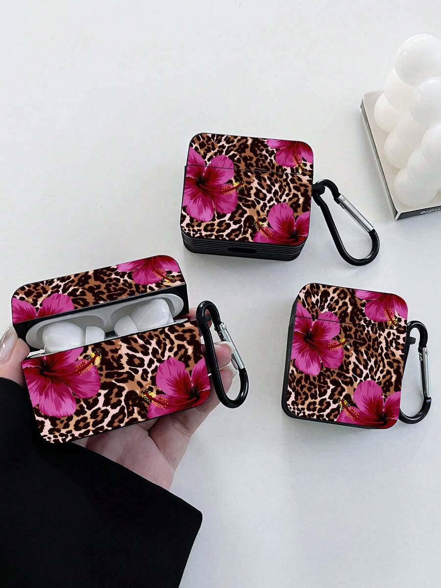 猎豹纹、豹纹时尚性感豹纹芙蓉花苹果蓝牙耳机保护套,哑光黑方形加厚设计,配有1个黑色登山扣,适合通勤、购物、校园等各种场合,也可作为礼物送给女朋友。 - 黑色 - 查看 1