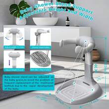 Baby Shower Stand With Anti-Slip Base & Anti-Pinch Silicone, Adjustable Foldable Baby Bath Support For Toddlers 6-36 Months, Portable Standing Helper With Shower Holder | Soporte Para Bañera De Bebé - 灰色 - 查看 11