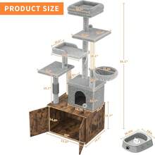 Árbol para gatos con caja de arena, casa de juegos grande y alta de varios niveles con moderno condominio, hamaca espaciosa, cómoda percha superior, postes de sisal y bolas colgantes, muebles de madera para gatos de interior, color marrón. - Marrón - Ver 2