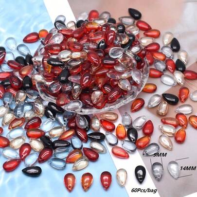 60Pcs/Bag Red Black Color Drop Glass Beads For Jewelry Making DIY Accessories