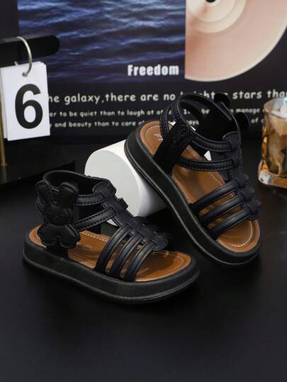 1双女婴罗马公主风凉鞋，幼儿女童高帮公主凉鞋，时尚，软底，可爱，百搭，兔子图案，适合远足，罗马凉鞋，夏季