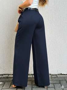 EMILI LLANAMODA Women's Tailored Wide-Leg Pants With Thin Belt And Unique Belt Loops Emili Moda - Màu xanh hải quân - Xem 2