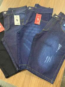 Set Of 4 Men's Light Black/Dark Black Denim Shorts With Elastane, Slim Fit, Direct From The Factory, Premium, Various Washes - Royal Blue - View 3