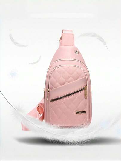 Bolso de cintura acolchado de unicolor - Bolso de pecho casual de gran capacidad con cremallera, bolso cruzado ajustable, para uso diario, impermeable y ligero como regalo del Día de San Valentín, bolso de pecho minimalista coreano para mujer, nuevo bolso de pecho de gran capacidad con bordado multicapa para mujer para uso casual al aire libre