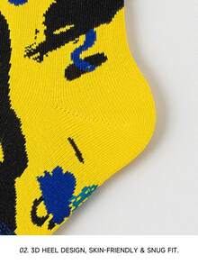 1/3 paire Chaussettes d'équipage en coton peigné décontractées unisexes pour couple, motif ligne de graffiti couleur contrastée et art abstrait. Convient pour les voyages, la maison, le bureau, les cadeaux de fête - Multicolore - Voir 5
