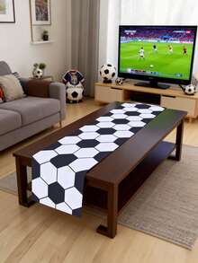 1pc Classic Football Table Runner, Size 180*35cm Polyester Tablecloth, Football Party Decor, Football Theme Birthday Party Supplies, Baby Shower Party Decoration, World Cup Home Decor, Kitchen Decor, Tabletop Decor, Room Decor, Ideal For Football Fans, Football Party Favors, World Cup Decoration - Football - View 2