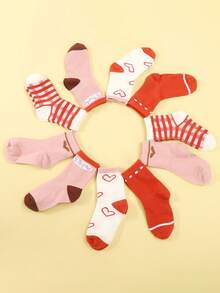 10 Pairs/5 Pairs Kids Socks, Heart Design, Minimalist Versatile Children Socks, Back To School, Campus Student Socks - Multicolor - View 3