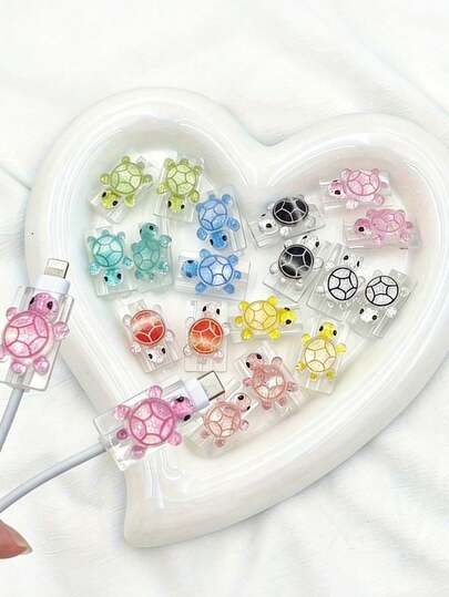 1个可爱卡通乌龟数据线保护套，色彩缤纷，萌趣乌龟配件，亮丽保护套，趣味配件，趣味数码产品保护套，兼容苹果充电器头，数码产品配件，数码爱好者必备