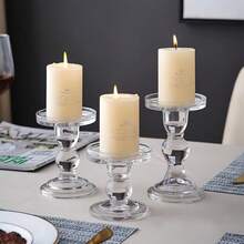 3pcs European Roman Column Glass Candle Holders Set, DIY Aromatherapy Candle Stands, Easy Photo Prop Cards, Suitable For Wedding, Valentine's Day, Birthday, Proposal And Other Occasions, Can Be Used As Decorations - Transparent - View 2