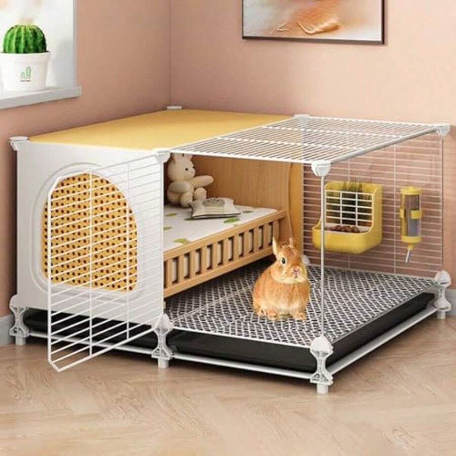 DJKFH Jaula Cobaya Jaula Conejo Jaula para Mascotas Pequeña Jaula para Mascotas Mejorada Ventilada Y Transpirable La Puerta r Se Puede Abrir con Caja De Agua Caja De Comida Bandeja Y - 734743cm - Ver 1