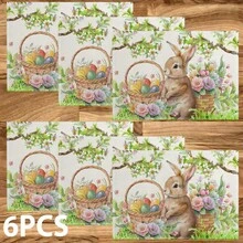 1/4/6 Piezas Manteles individuales con diseño de huevo y conejo de Pascua, manteles de lino con estampado de huevo y conejo, protector de mantel lavable, ideal para decoración de fiestas, cocina y reuniones familiares - Multicolor - Ver 10