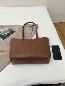 2026 Large Capacity New Crocodile Grain Tote Bag, Casual Commuter Shoulder Bag For Students & Women - Brown - View 9