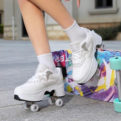 1 Pair Unisex Roller Skates For Teens & Students, 4-Wheel Invisible Retractable Roller Shoes With Brakes, Convertible Roller Skating Shoes, Sports Shoes Gift