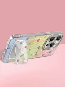 1pc Luxury Heart Feather Mesh Phone Case With Mirror, Compatible With Apple 11/12/13/14/15/16/17 Pro Max, Gradient Full Coverage Protective Case With Lens Film, Valentine's Day Gift - Multicolor - View 4