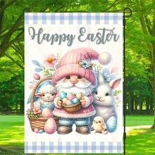 1面复活节快乐小矮人花园旗，欢迎春天复活节彩蛋农舍假日户外装饰亚麻庭院旗，双面印花花园欢迎旗，室内外家居装饰，12x18英寸，不含旗杆 - 彩色 - 查看 7