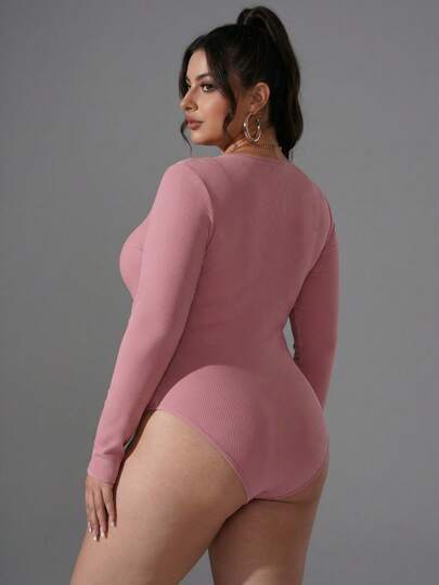 Zimi Collection 1 件装女士加大码无缝长袖运动连体衣 1XL-5XL 粉色提臀塑身衣收腹压缩运动连体裤，适合健身房、瑜伽、跑步等运动。