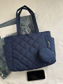 Solid Color Lightweight Student College Style Casual Large Capacity Tote Bag For Outing, Sisters, Best Friends - Blue - View 6
