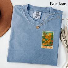 Camisa de viaje a México |   Camiseta con ilustración de sello vintage de México |   Jaguar, Diseño de Pirámide y Floral para Viajeros - Blanco y negro(no personalizable) - Ver 3