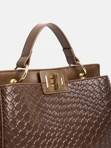 Dedoo 时尚欧式复古编织图案女士双面设计手提包，定制印花防刮材质，节日礼物，中年妈妈包，大容量满足日常出行和购物需求，可单肩背或斜挎通勤。 - 咖啡 - 查看 7