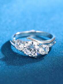 1pc S925 Sterling Silver Lab-Grown Gemstone Ring, Featuring 3 Lab-Grown Gemstones, Elegant & Luxurious, Suitable For Daily Commute, Gatherings, Parties, Music Festivals, Mother's Day Gift, Birthday Gift - Silver - View 3