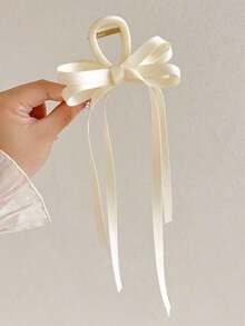 1pc Women's Solid Color Double Layer Bow Hair Claw Clip With Ribbon Streamers, Suitable For Daily Use Elegant Valentine's Day Valentines Summer Hair Clips Hair Jaw Clip Hair Clamps Hair Clutch Hair Catcher Clip, Bow Accessories, School Stuff, College Fall Winter Hair Accessories For Women For Vacation Outfits Woman Valentines Gift - Màu be - Xem 2