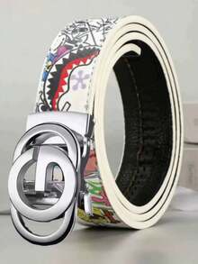 2026 New Graffiti Design Men's Belt, Letter Alloy Automatic Buckle, Suitable For Daily Commute, Holiday Party, Clear Texture, Leather, Couples Belt, Gift Choice - Multicolor - View 17