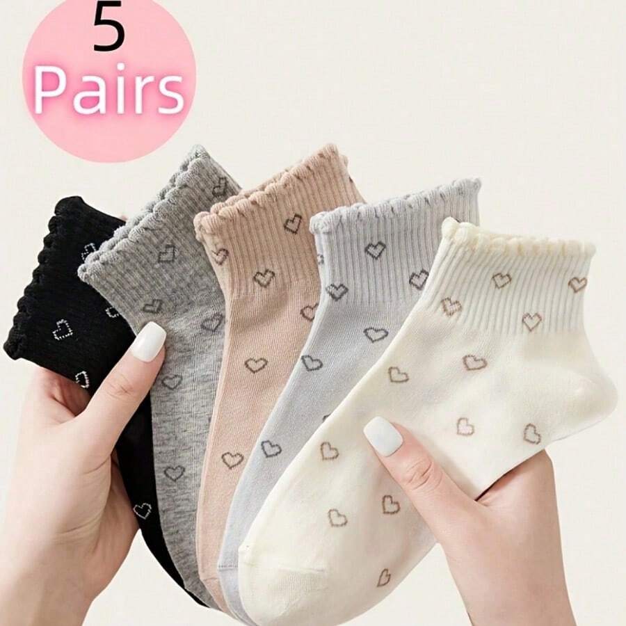 5 đôi tất cổ chân ren hình trái tim thoải mái, thời trang, đa năng dành cho nữ - Nhiều màu - Xem 1