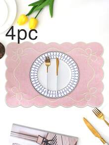 Bộ 1/2/4 tấm lót bàn bằng vải thêu, thích hợp trang trí bàn tiệc cưới, khăn trải bàn vải kiểu Châu Âu tối giản thanh lịch, lót bàn có nơ. - Nhiều màu - Xem 30