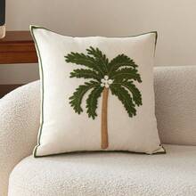 1pc Green Minimalist Modern Embroidered Coconut Tree Decorative Pillow Cover, Suitable For Indoor Decor, All Season, Pillow Insert Not Included - Green - View 10