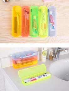 PVC Waterproof Toiletry Bag, Candy Color Toothbrush Case, Portable Transparent Toothbrush & Toothpaste Storage Box For Travel,Room Decor - Multicolor - View 7