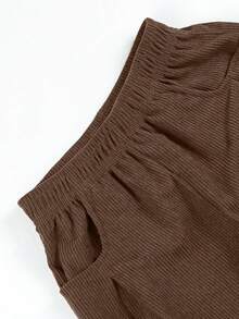 1 chiếc quần short ống đứng đơn giản, thời trang, màu trơn, chất liệu nhung kẻ, dành cho bé trai và thanh thiếu niên, thích hợp mặc mùa hè. - màu nâu - Xem 8