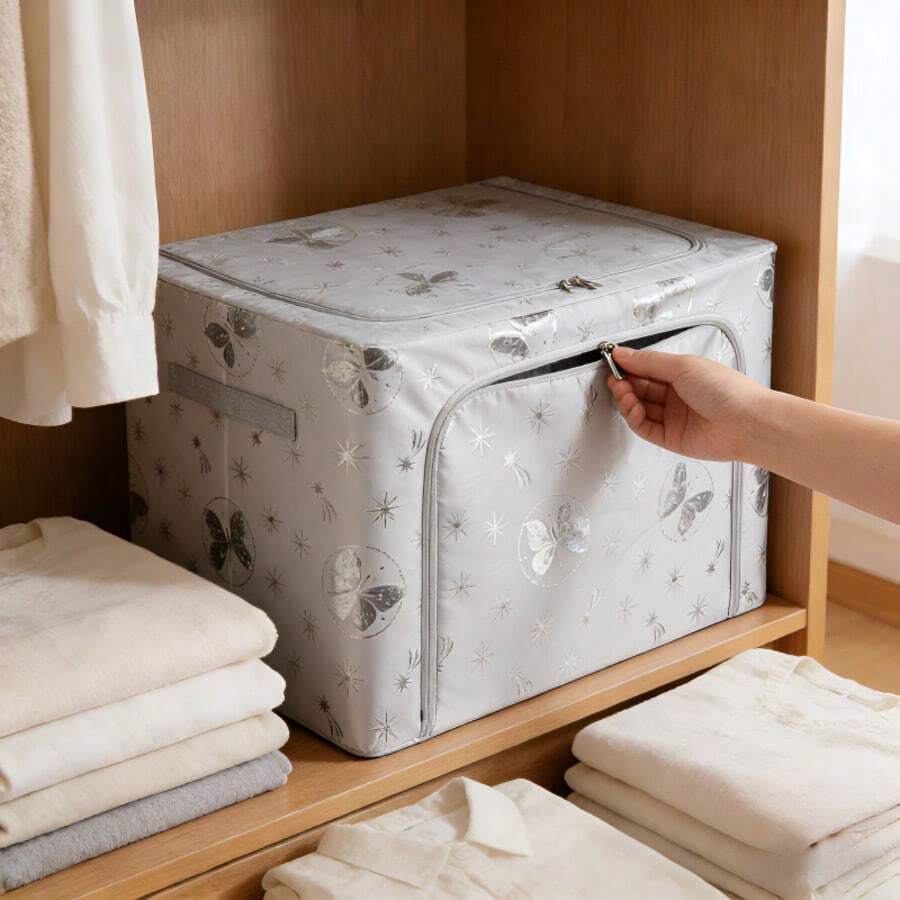 1pc Foldable Storage Box - Essential Home Storage Box, Made Of Durable Oxford Cloth With Dual-Zipper Design, Large Capacity. Can Be Used As Clothing Storage Box Or Under-Bed Storage Cabinet. - Multicolor - View 1
