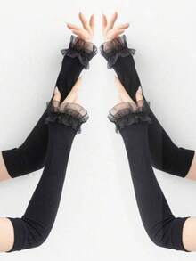 INNNEVV 1pair Mesh Lace Solid Color Women Sun Protection Arm Sleeves Valentine's Day - Multicolor - View 12