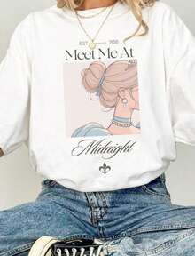 2026 Women's ClothesMeet Me At Midnight Shirt, Midnights Afternoons, Gift For Fan, Sleepless Nights, T-Shirt, Meet Me At Midnight Long SleeveLoose And Comfortablesummer Shirts - Trắng 4 - Xem 7