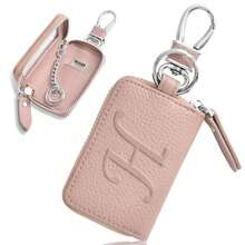Personalized Leather Car Smart Key Case Remote Control Holder Key Chain Suitable For Men And Women Customizable Initial Name Gift Gifts For Women Mini Wallet - Pink - View 10