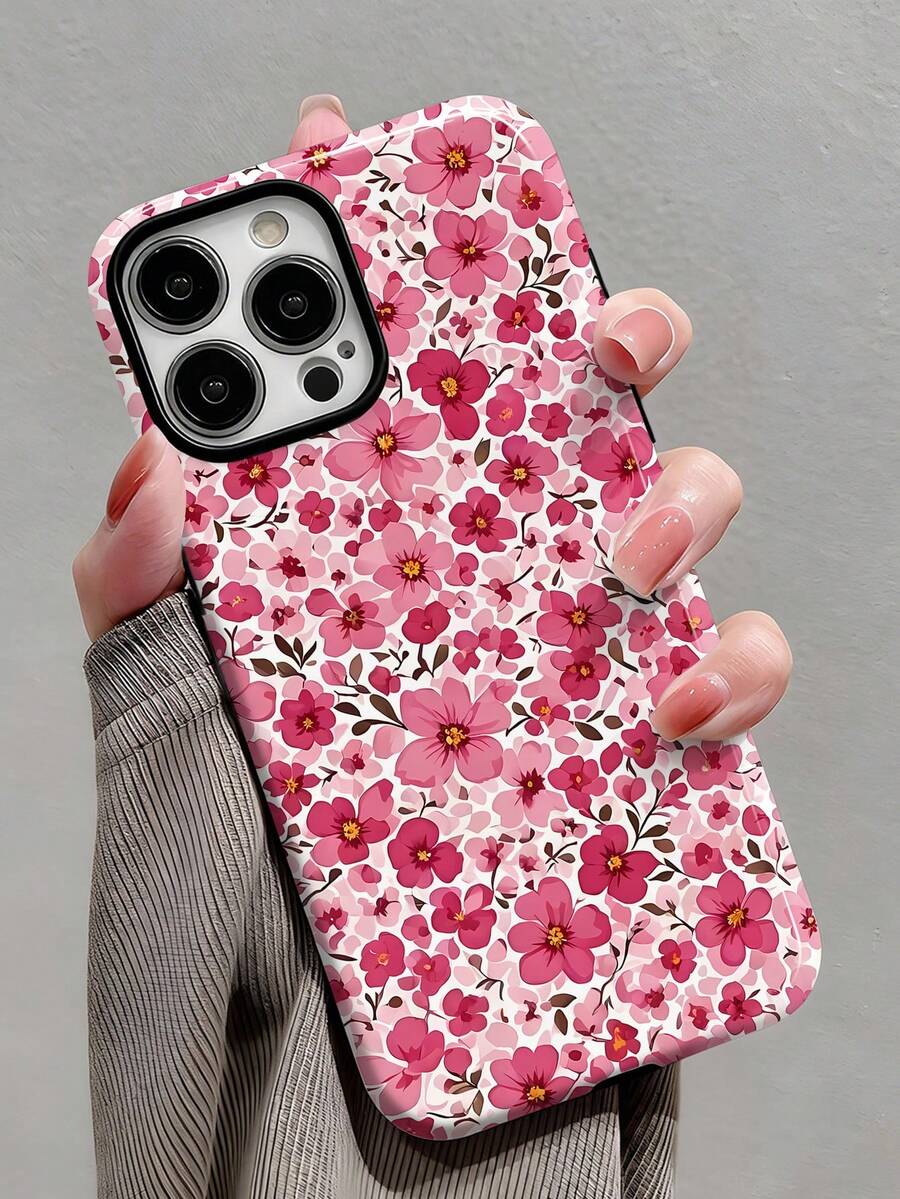 Flower 1pc Romantic Spring Floral Pattern Glossy 2-In-1 Phirim Hard Phone Case, Compatible With Samsung/ Compatible With IPhone 11/12/13/14/15/16/17 Pro Max - Multicolor - View 1