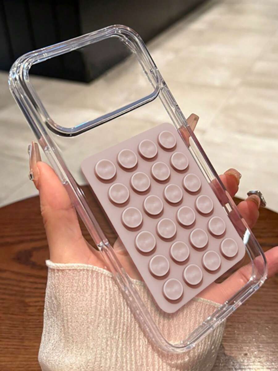 VOUVI Silicone Suction Cup Holder Ultra Transparent Protective Case Compatible With Iphone 17 14 12 11 13 15 16 Pro Max 16 15 14 Plus 16 E 17 Air Business Minimalist Luxurious Shockproof Clear Cover Phone Accessories - Transparent Shell + Pink - View 1
